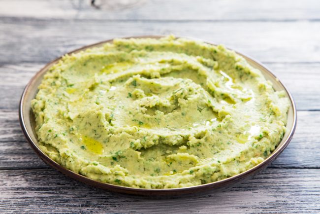 Sweet Pea Cilantro Dip in Bowl on Wood Background | Vitacost.com/blog