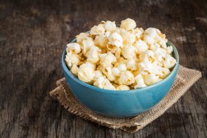 Healthy Popcorn in Blue Bowl on Wood | Vitacost.com/blog