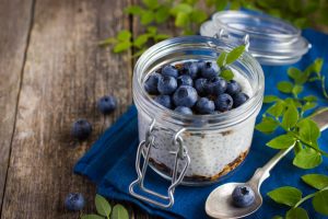 Overnight Chia Seed Pudding in Glass Jar with Oats & Blueberries | Vitacost.com/blog