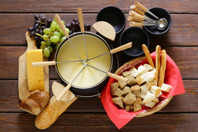 Homemade Fondue with Utensils, Bread, Cheese and Grapes | Vitacost.com/Blog