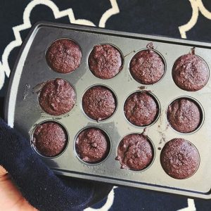 Vegan Chocolate Coffee Muffins in Muffin Pan on Black Counter | Vitacost.com/blog