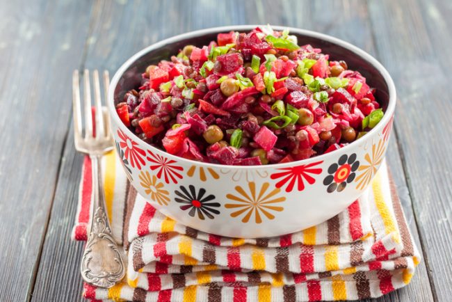 Beet Salad with Chickpeas & Lentils  Beet Salad in Decorative Bowl with Lentils, Chickpeas and Veggies | Vitacost.com/blog
