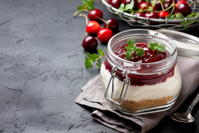 Egg- & Dairy-Free Cherry Cheesecake Dip No-Bake Cheesecake Dip with Cherry Topping in Glass Jar | Vitacost.com/blog