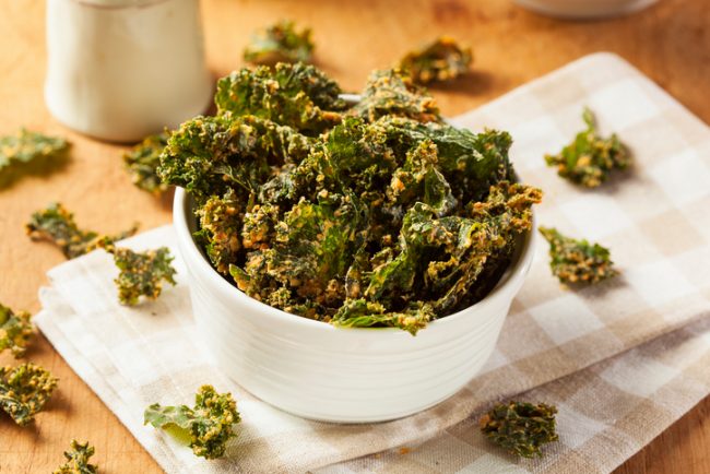 Grilled Kale Caesar Salad Grilled Kale Caesar Salad Coated in Nutritional Yeast in White Bowl | Vitacost.com/blog