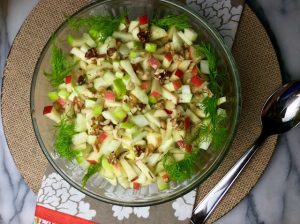 Big Bowl of Fennel Salad with Diced Red & Green Apples on Placemat #recipe | Vitacost.com/blog