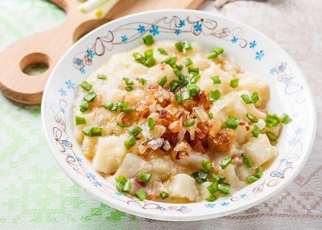 Millet Congee Porridge in Bowl with Bacon, Sweet Potatoes & Apple | Vitacost.com/blog