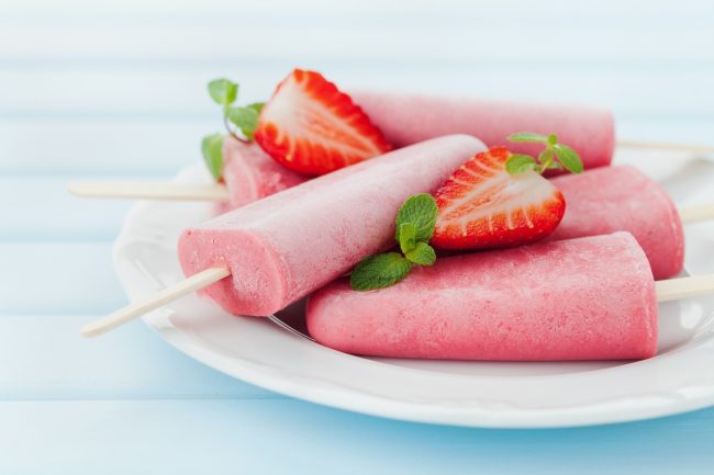 Celebrate Strawberry Season & Benefits of Berries with Strawberry Ice Pops on White Plate #recipe | Vitacost.com/blog