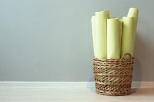 Used Lime Green Yoga Mats Rolled Up in Basket | Vitacost.com/Blog