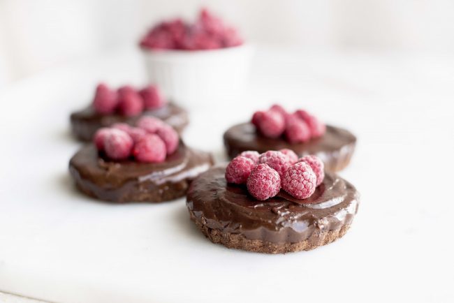 4 Mini Versions of a Chocolate Tart #Recipe with Frozen Raspberries on Top | Vitacost.com/blog
