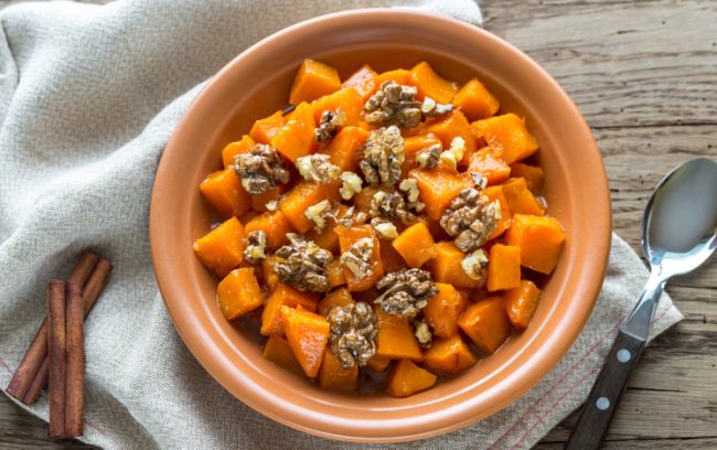 Slow-Cooked Cinnamon Squash Dessert Recipe  Slow-Cooked Cinnamon Squash Dessert in Bowl with Nuts | Vitacost.com/blog