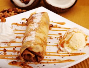 Vegan Coconut Crepe with Coconut Cream and Caramel Drizzle | Vitacost.com/blog