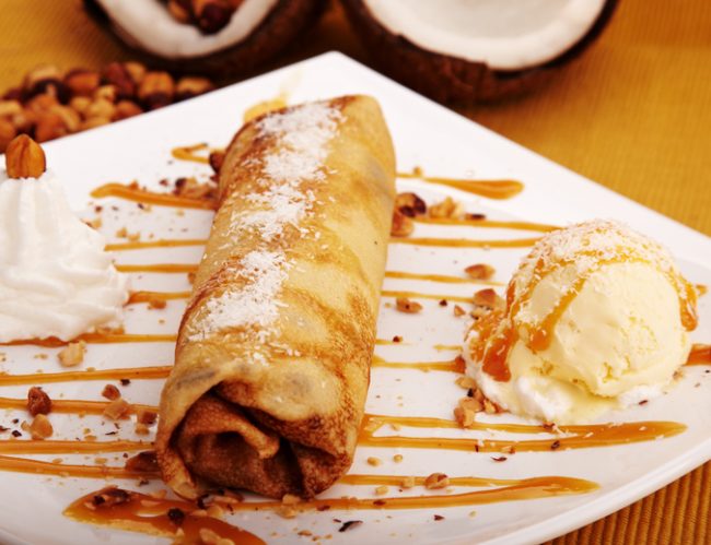 Vegan Coconut Crepes with Caramel & Cream  Vegan Coconut Crepe with Coconut Cream and Caramel Drizzle | Vitacost.com/blog
