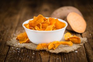 Baked Sweet Potato Chips in White Bowl | Vitacost.com/blog
