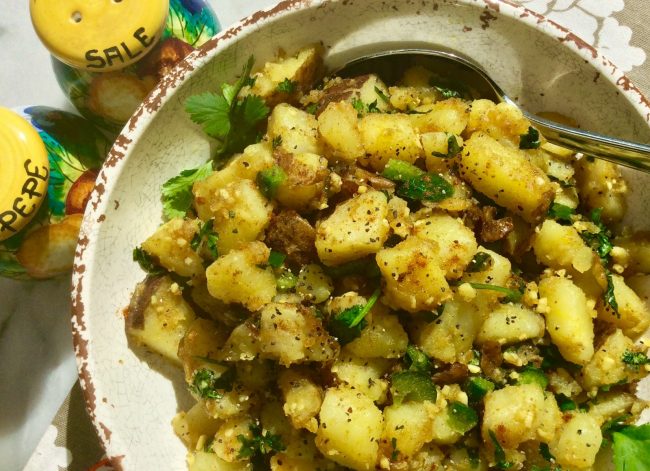Potato Masala Feeds a Crowd  Bowl of Potato Masala with Green Anaheim Chili & Cilantro #recipe | Vitacost.com/blog
