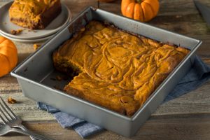 Pumpkin Brownies in Pan with Corner Piece Missing | Vitacost.com/blog