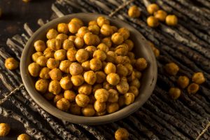 Roasted Chickpeas with Vanilla Protein in Small Brown Bowl | Vitacost.com/blog