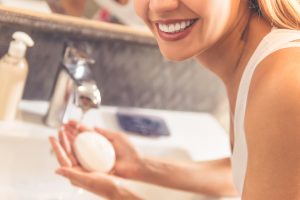 Woman Using Sulfur Soap for Acne as Part of Her Skin Care Routine | Vitacost.com/blog