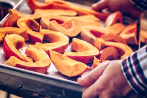 Freshly Sliced Pumpkin Prepared on Baking Sheet | Vitacost.com/Blog