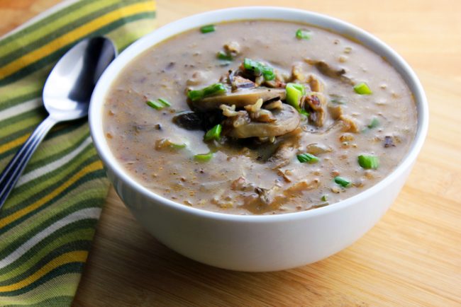 Wild Rice Soup With Mushrooms in a White Bowl | Vitacost.com/blog