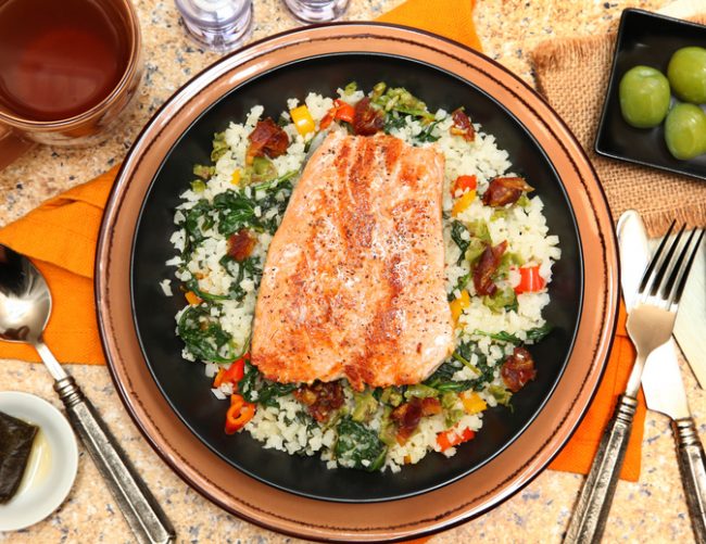 Whole30-Diet-Approved Homemade Salmon with Riced Cauliflower and Veggies | Vitacost.com/Blog
