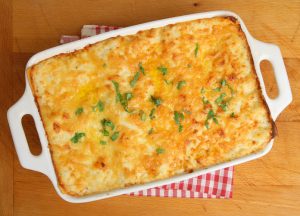 Polenta casserole with melted cheese on top