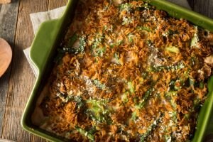Green Bean Casserole Recipe with Crispy Topping in a Square Dish | Vitacost.com/blog