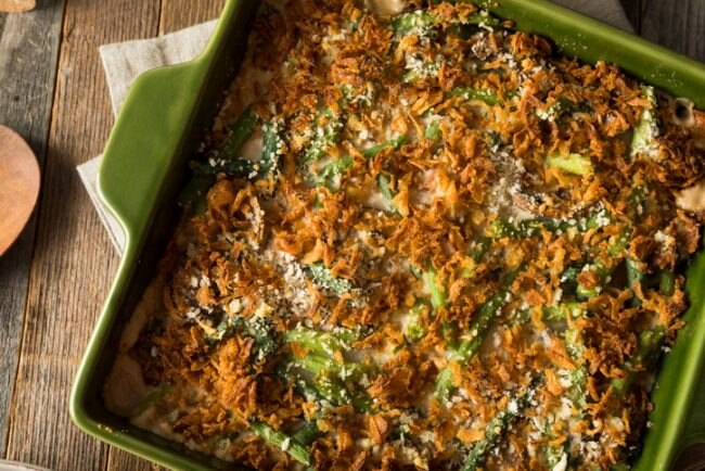 Green Bean Casserole Recipe with Mushrooms & Crispy Topping Green Bean Casserole Recipe with Crispy Topping in Square Dish | Vitacost.com/blog