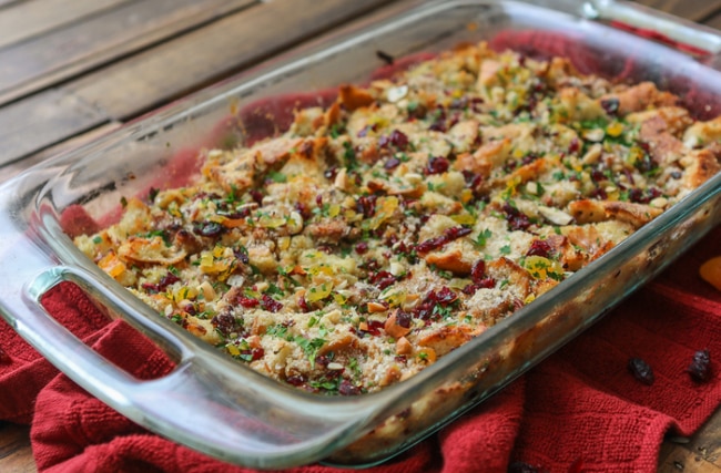 Easy Apple & Herb Stuffing in Baking Dish #recipe | Vitacost.com/blog