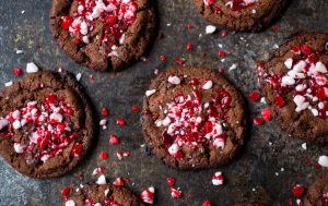 Chocolate Peppermint Cookies on Slate Board with Crushed Peppermint Candies #recipe| Vitacost.com/blog