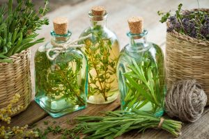 3 Glass Bottles of Infused Vinegar with Fresh Rosemary & Thyme, Tied with Hemp Rope Make Great Host Gift Ideas | Vitacost.com/blog