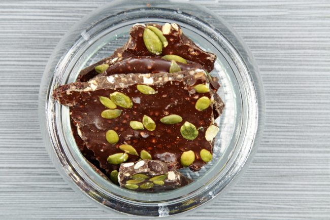 Chocolate Clusters with Pumpkin Seeds  Chocolate Clusters with Pumpkin Seeds in Glass Jar | Vitacost.com/blog