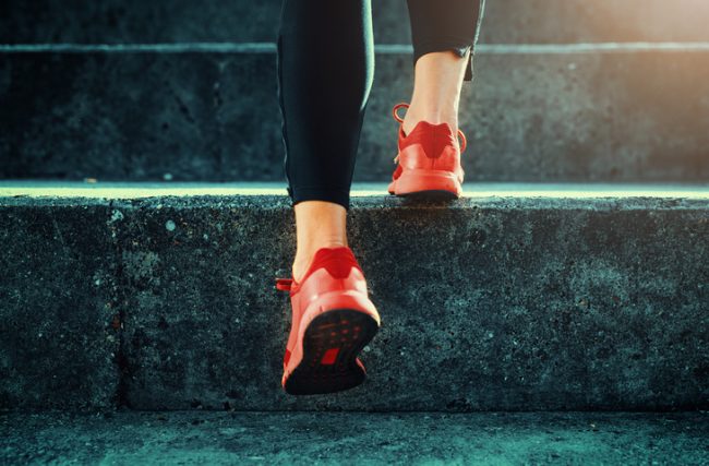 Close-up of Sneakers and Foot Muscles as Runner Goes Up Stairs | Vitacost.com/blog