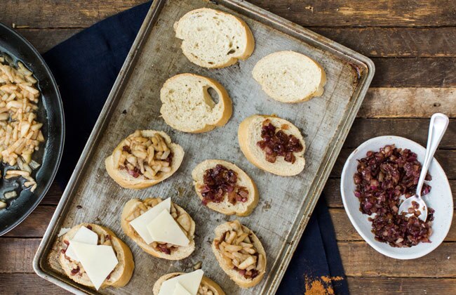 Prepared Pear & Manchego Crostini with Caramelized Onions | Vitacost.com/Blog