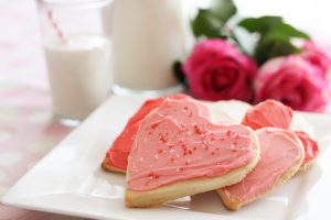 Frosted Valentine Cookies with Milk and Roses | Vitacost.com/blog