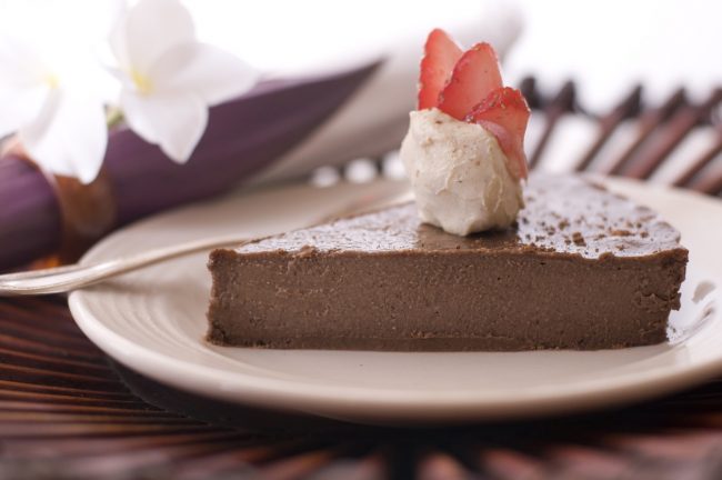 Almond Flour Chocolate Cake for Passover One Slice of Flourless Chocolate Cake Made with Almond Flour, Topped with Whipped Cream & Strawberries #recipe| Vitacost.com/blog