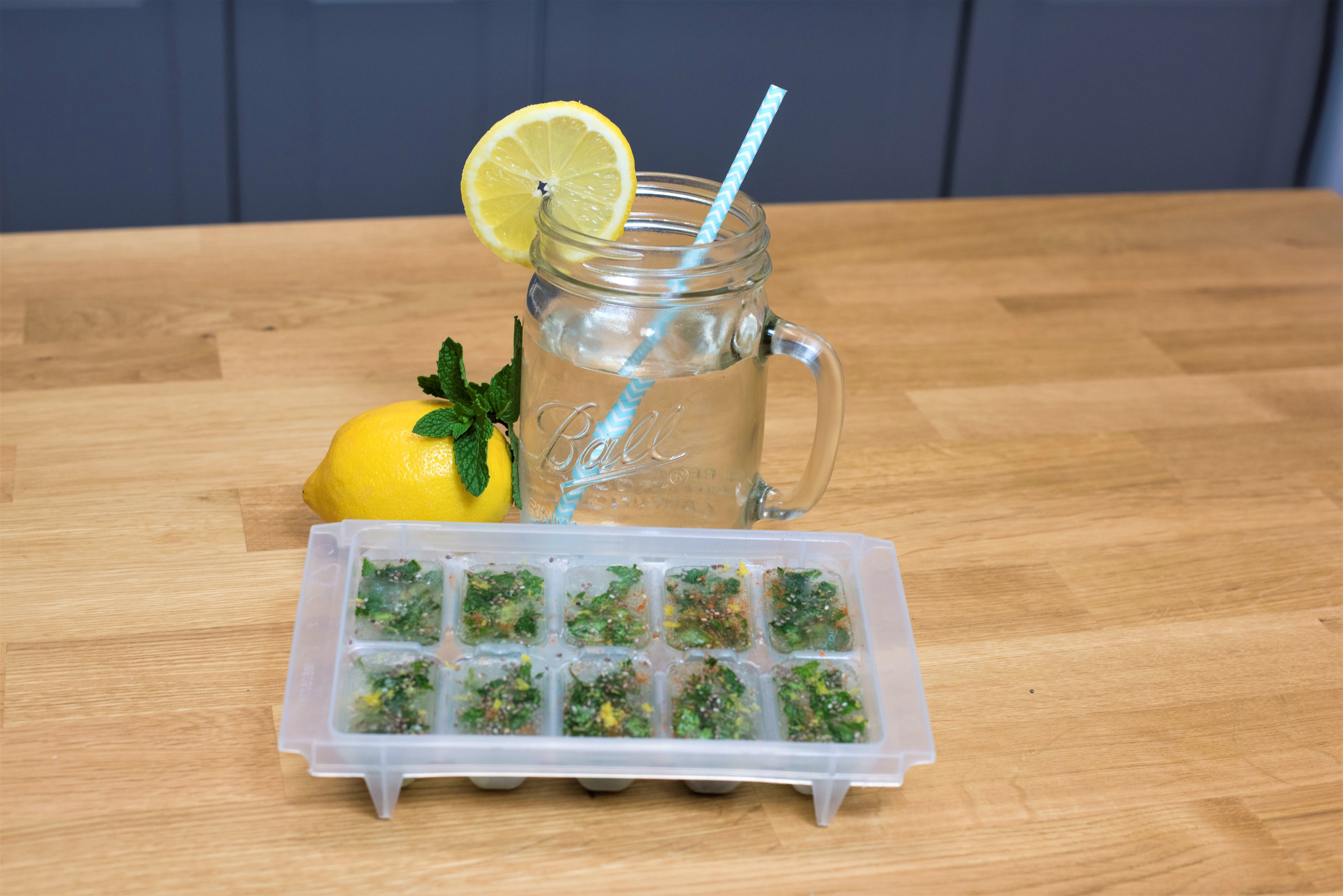Chia ice cubes in tray