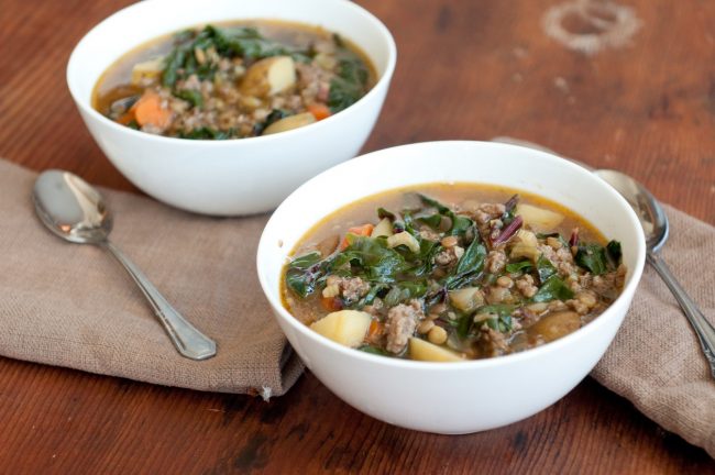 2 Bowls of Swiss Chard Soup with Chicken Sausage & Veggies #recipe | Vitacost.com/blog