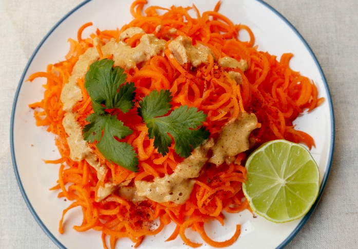 Homemade Vegan Carrot Noodle Salad with Chili-Almond Dressing | Vitacost.com/Blog