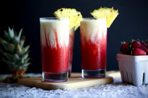 Homemade Strawberry-Coconut Collagen Mocktails Garnished with Pineapple | Vitacost.com/Blog