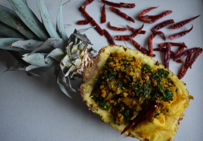 Half a Pineapple Stuffed With Pineapple Cauliflower Fried Rice #recipe | Vitacost.com/blog