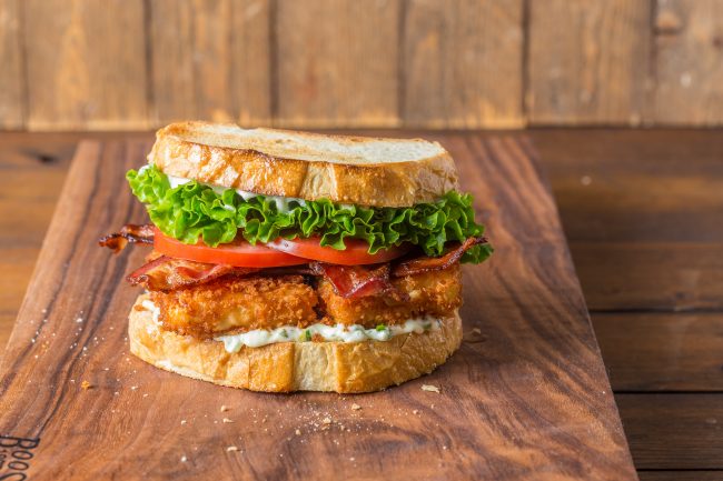 A BLT Sandwich on Sourdough With Fried Feta, Maple Bacon & Herb Mayo | Vitacost.com/blog