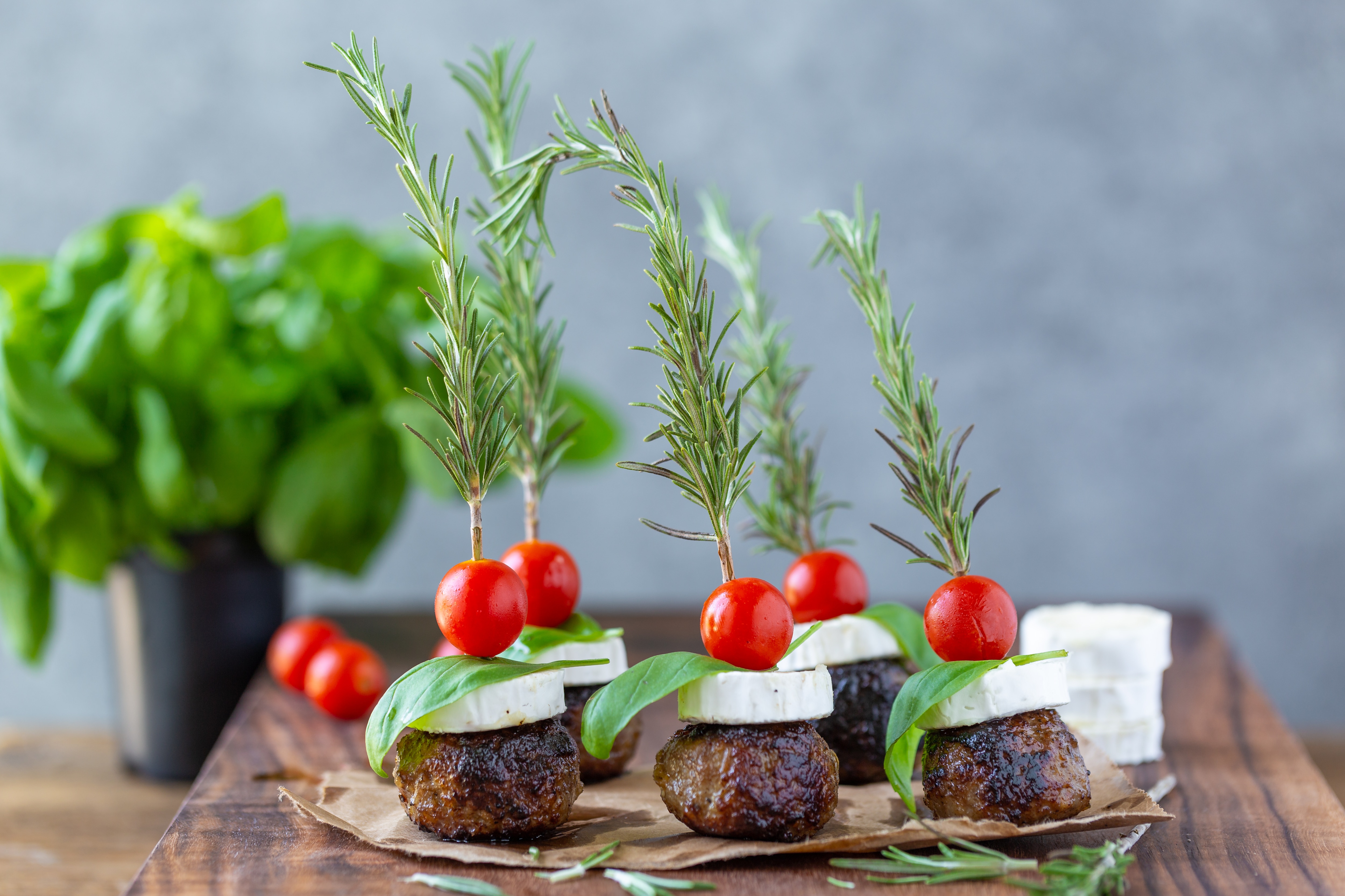 Italian Meatballs on Rosemary Skewers Italian Meatballs with Brie, Basil and Tomato on Rosemary Skewers | Vitacost.com/blog
