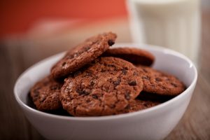 Chocolate Chip Cauliflower Cookies in White Bowl with Blurred Background | Vitacost Blog
