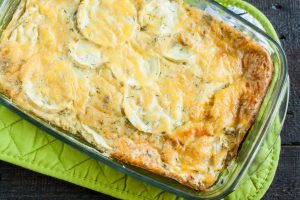 Zucchini Casserole with Vegan Cheese in Glass Baking Dish | Vitacost.com/blog