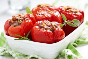 Stuffed Bell Peppers in White Baking Dish | Vitacost.com/blog
