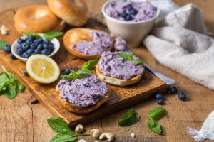 Fresh Bagels with Vegan Blueberry Cream Cheese, Lemon and Mint | Vitacost Blog
