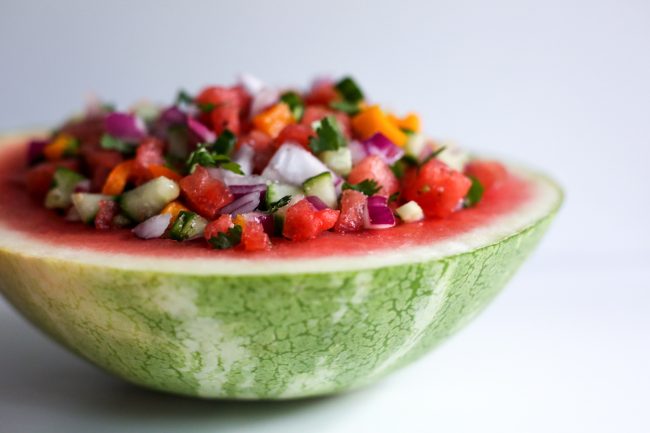 Watermelon Rainbow Salsa Recipe Homemade Watermelon Salsa in Fresh Watermelon Bowl | Vitacost.com/Blog