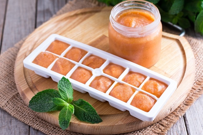 Carrot Puree Baby Food in Ice Cube Tray and Glass Jar | Vitacost.com/blog