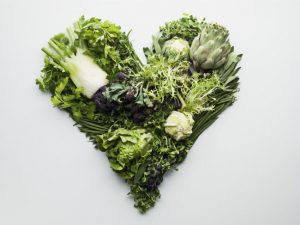 bitter greens in the shape of a heart