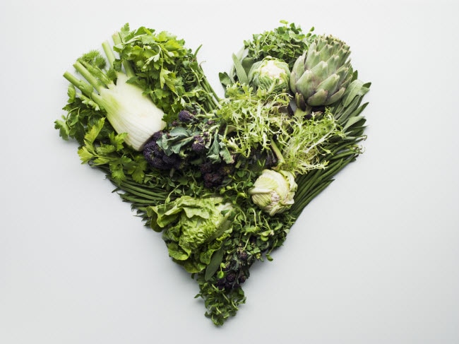 bitter greens in the shape of a heart